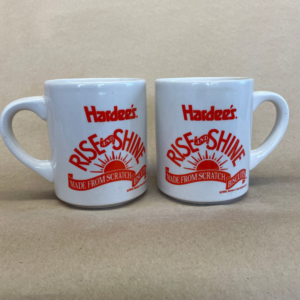 Hardee's Rise and Shine White Mugs-Pair 1993